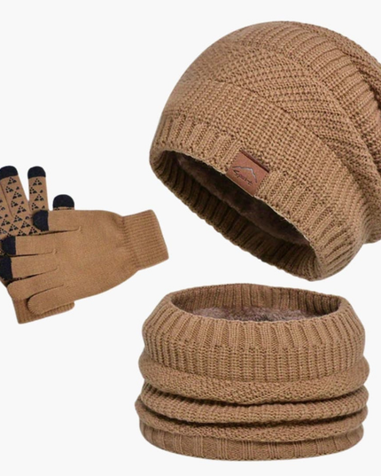 Men's Slouchy Beanie Hat, Scarf and Gloves Set with Plush Lining