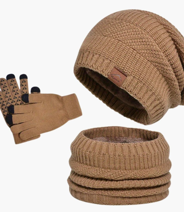Men's Slouchy Beanie Hat, Scarf and Gloves Set with Plush Lining