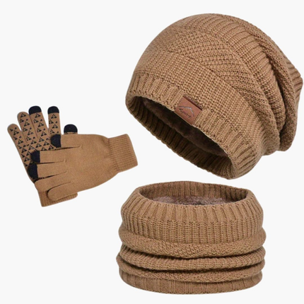 Men's Slouchy Beanie Hat, Scarf and Gloves Set with Plush Lining