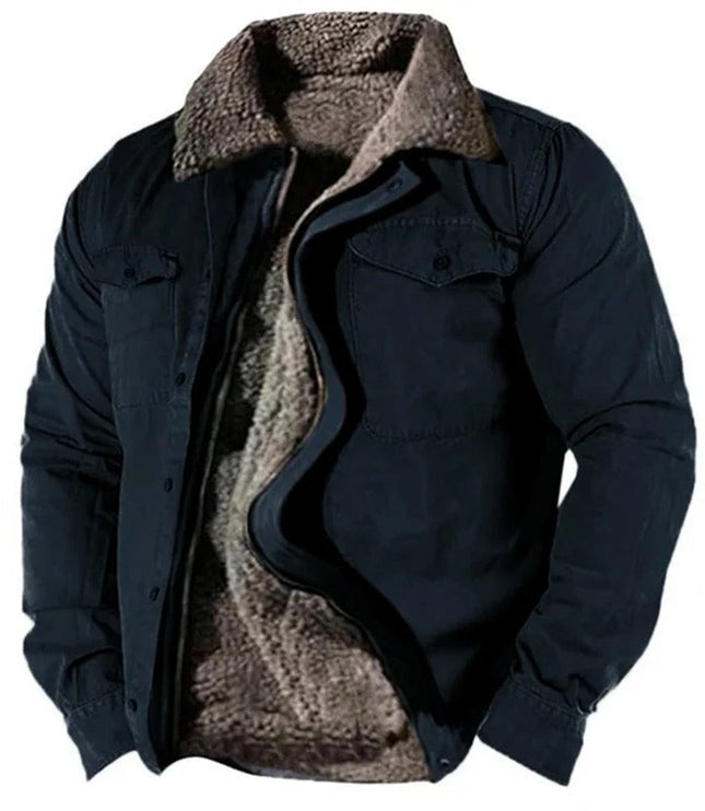 Men's Sherpa-Lined Western Snap-Button Mens Cardigan Jacket - Navy Blue