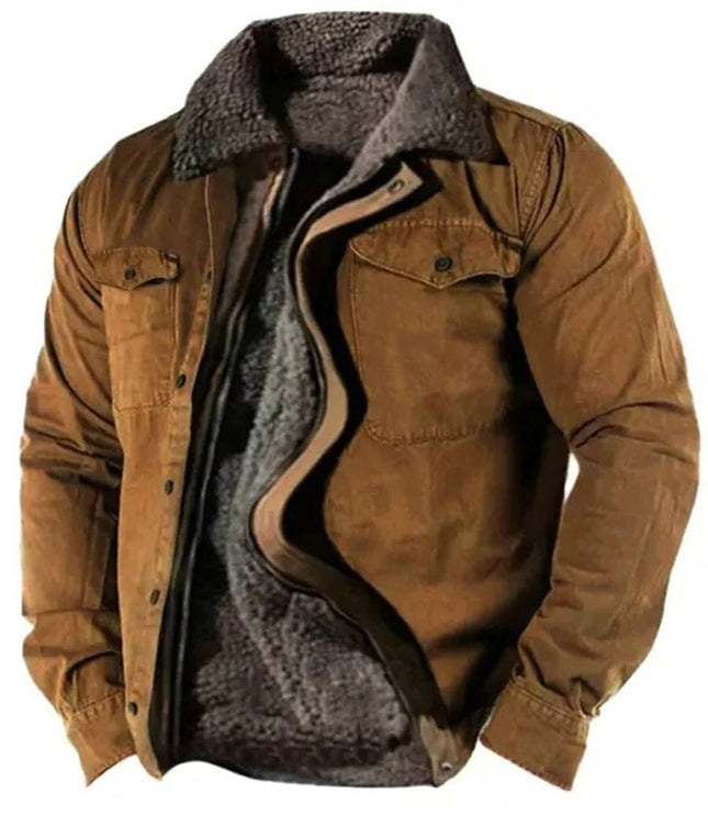Men's Sherpa-Lined Western Snap-Button Mens Cardigan Jacket - Brown