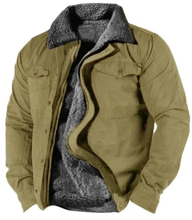 Men's Sherpa-Lined Western Snap-Button Mens Cardigan Jacket - Green