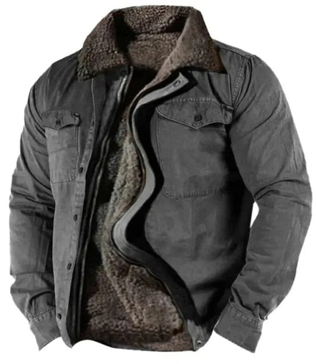 Men's Sherpa-Lined Western Snap-Button Mens Cardigan Jacket - Dark Gray