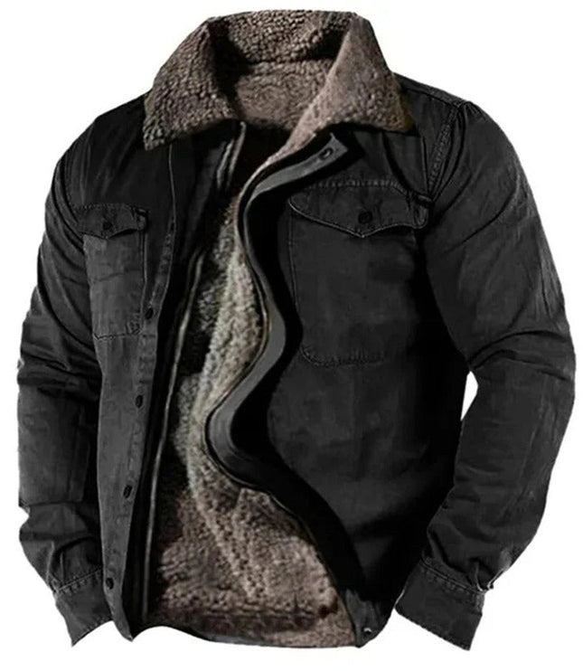Men's Sherpa-Lined Western Snap-Button Mens Cardigan Jacket - Black