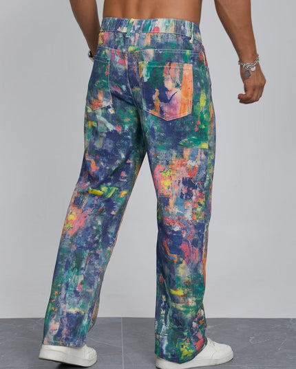 Men's Straight-Leg Pants with Abstract Print