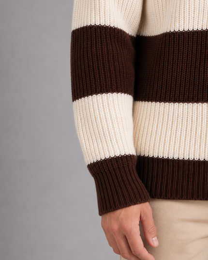Men's Striped Knitted Jumper with Polo Collar