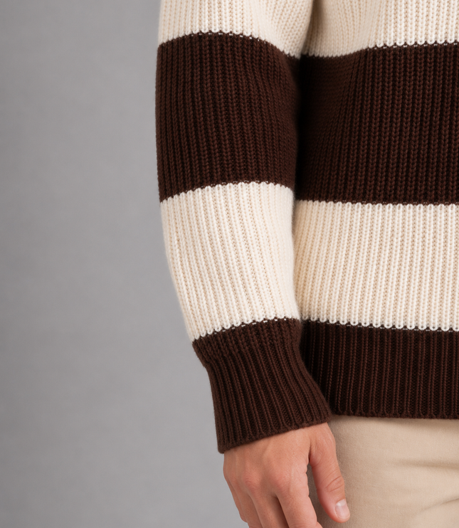 Men's Striped Knitted Jumper with Polo Collar