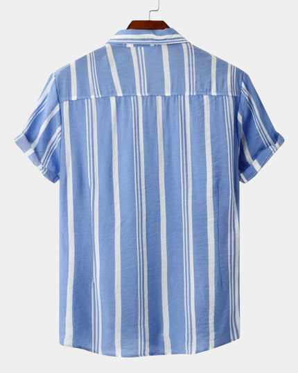 Chemise d'été rayée pour homme à manches courtes et boutons