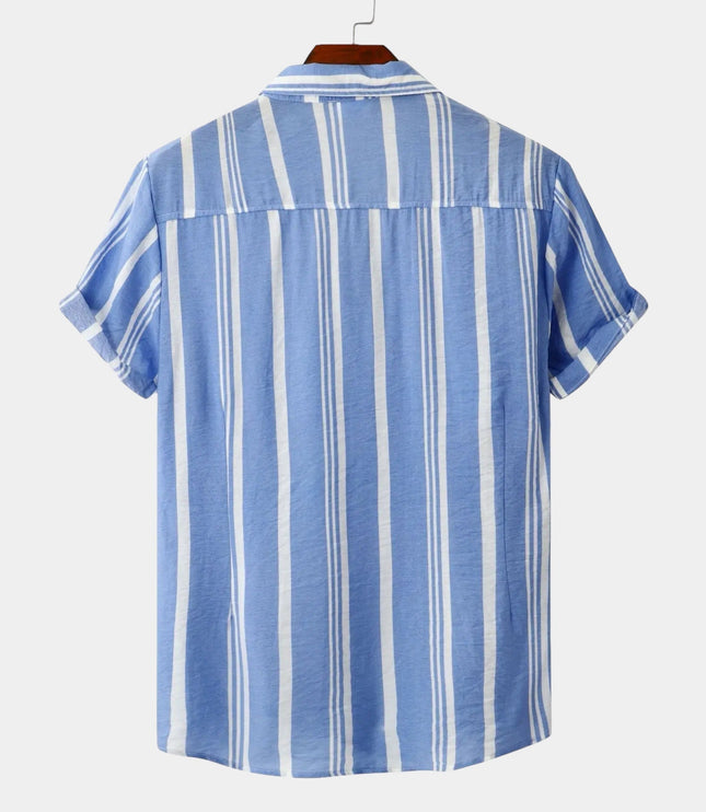 Chemise d'été rayée pour homme à manches courtes et boutons