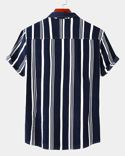 Chemise d'été rayée pour homme à manches courtes et boutons