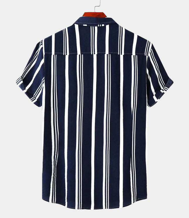 Chemise d'été rayée pour homme à manches courtes et boutons