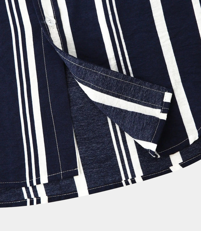 Chemise d'été rayée pour homme à manches courtes et boutons