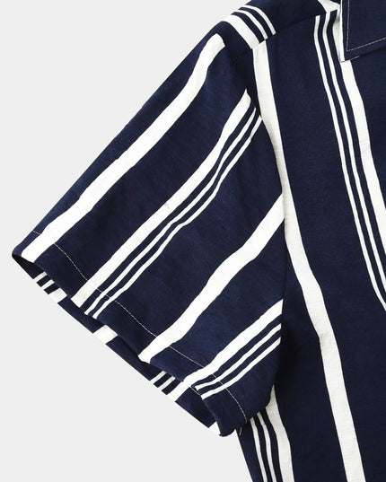Chemise d'été rayée pour homme à manches courtes et boutons