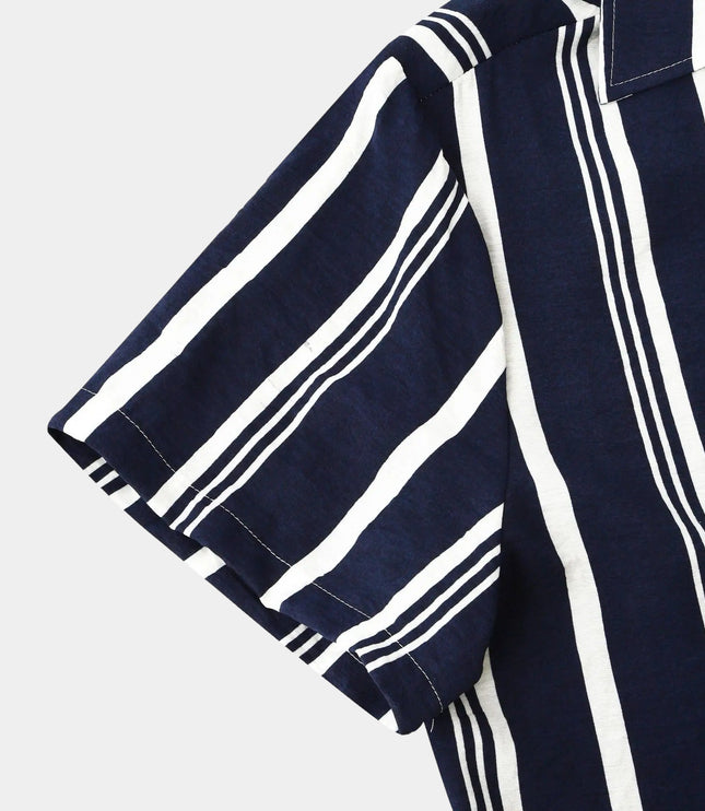 Chemise d'été rayée pour homme à manches courtes et boutons