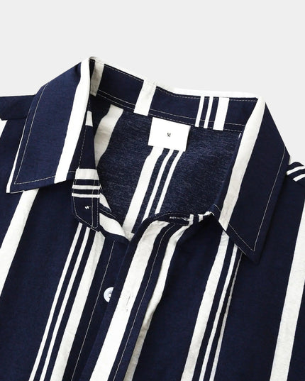 Chemise d'été rayée pour homme à manches courtes et boutons