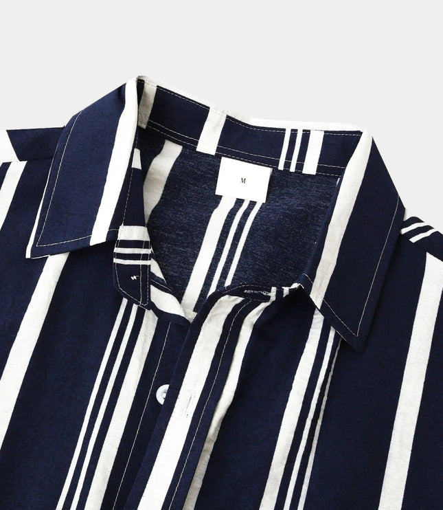 Chemise d'été rayée pour homme à manches courtes et boutons