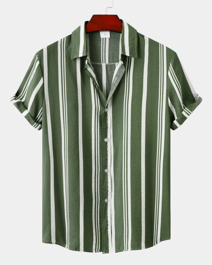 Chemise d'été rayée pour homme à manches courtes et boutons
