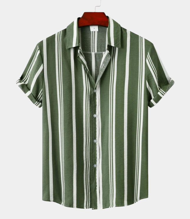 Chemise d'été rayée pour homme à manches courtes et boutons