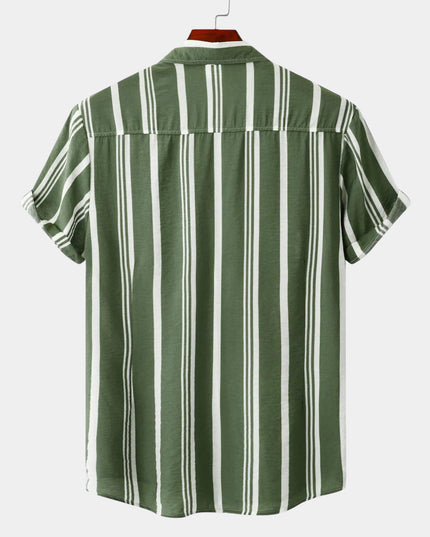 Chemise d'été rayée pour homme à manches courtes et boutons