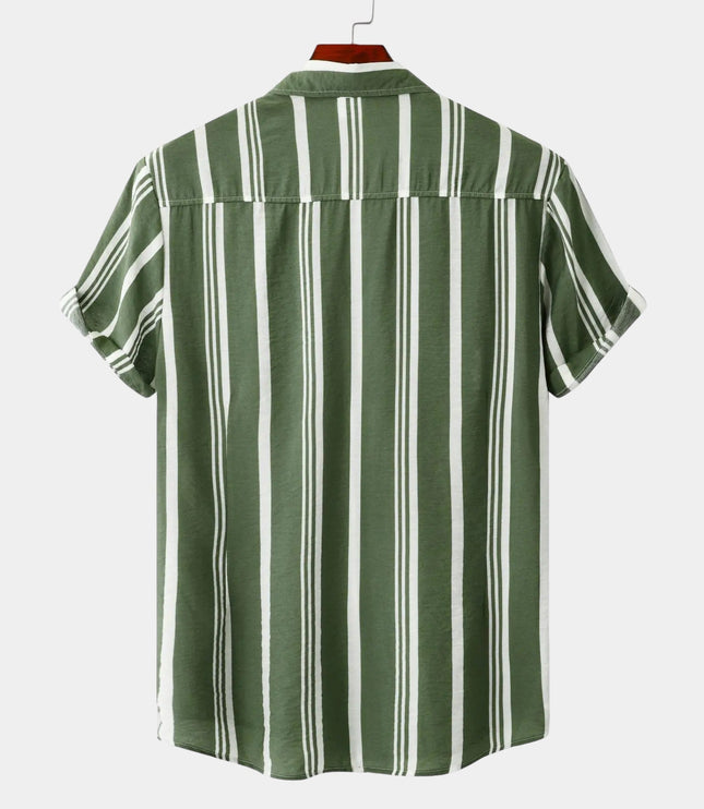 Chemise d'été rayée pour homme à manches courtes et boutons
