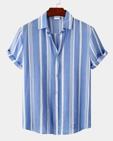 Chemise d'été rayée pour homme à manches courtes et boutons