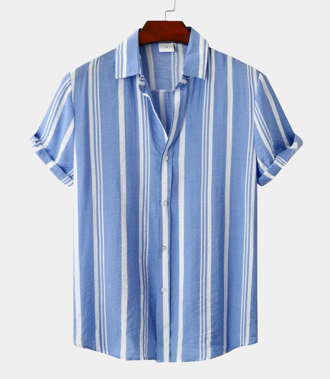 Chemise d'été rayée pour homme à manches courtes et boutons
