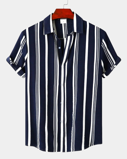 Chemise d'été rayée pour homme à manches courtes et boutons