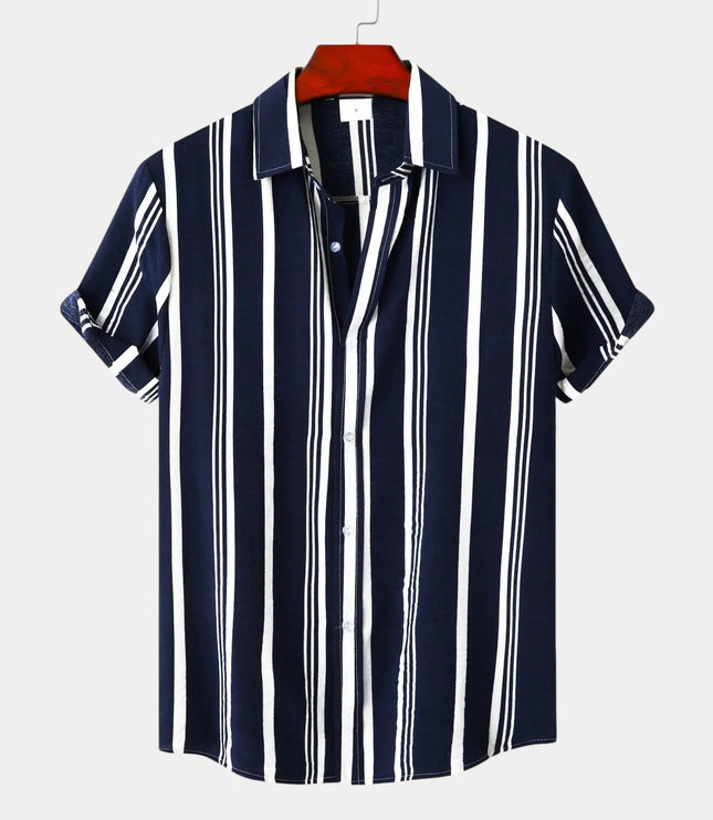 Chemise d'été rayée pour homme à manches courtes et boutons