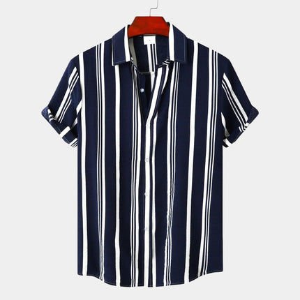 Chemise d'été rayée pour homme à manches courtes et boutons