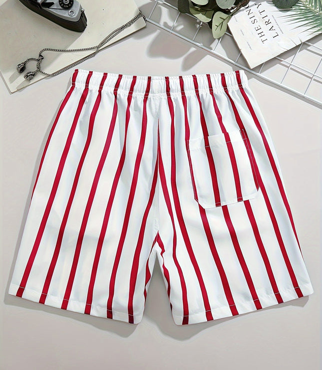 Bañador de hombre con rayas, secado rápido, cordón y bolsillos tipo boardshorts