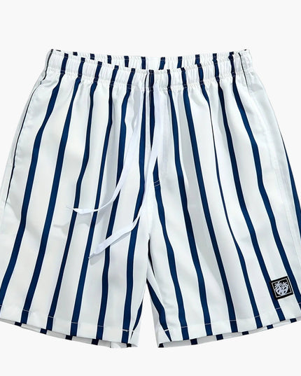 Men's Striped Swim Shorts Quick Dry Drawstring Board Shorts Pockets