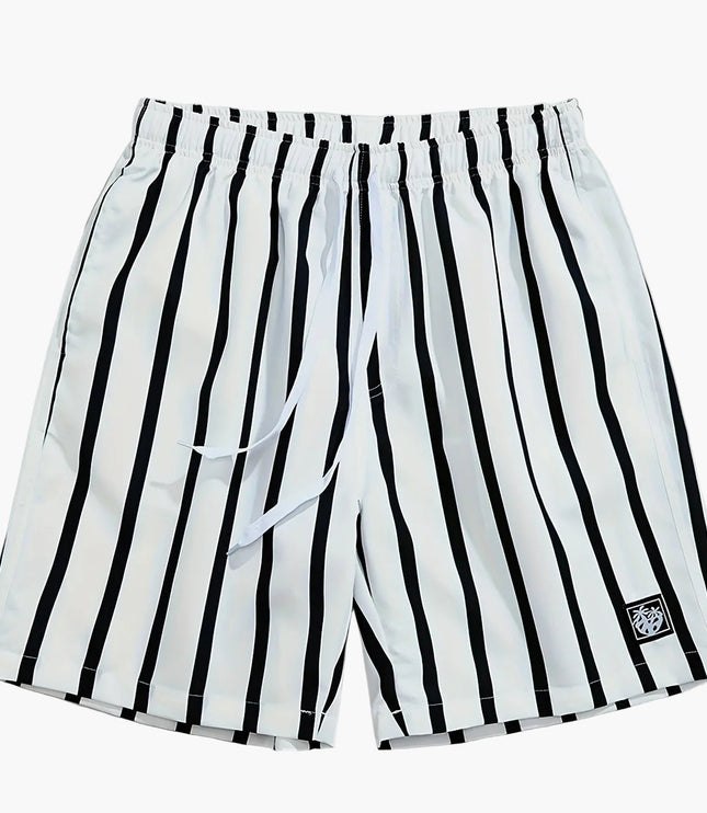 Bañador de hombre con rayas, secado rápido, cordón y bolsillos tipo boardshorts