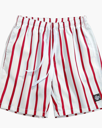 Men's Striped Swim Shorts Quick Dry Drawstring Board Shorts Pockets