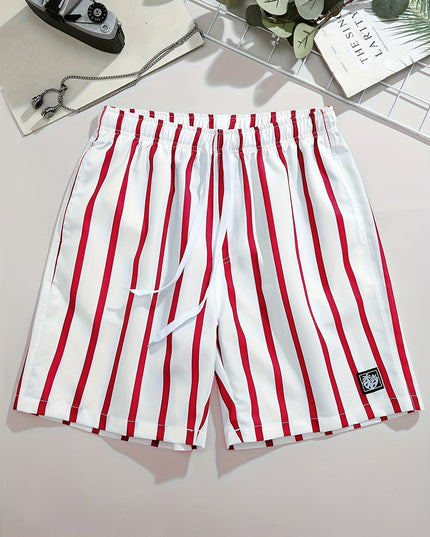 Men's Striped Swim Shorts Quick Dry Drawstring Board Shorts Pockets