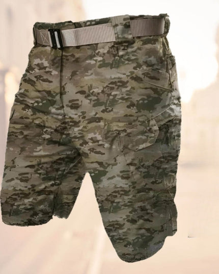 Desert cargo shorts with adjustable webbing belt and cargo pockets