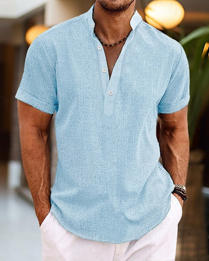 Chemise à col mao manches courtes pour homme, été