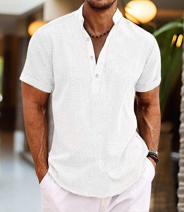 Chemise à col mao manches courtes pour homme, été