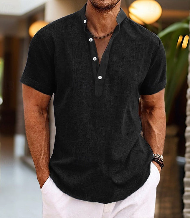 Chemise à col mao manches courtes pour homme, été