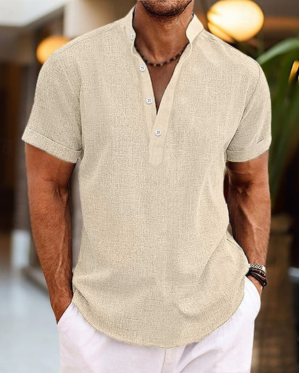 Chemise à col mao manches courtes pour homme, été