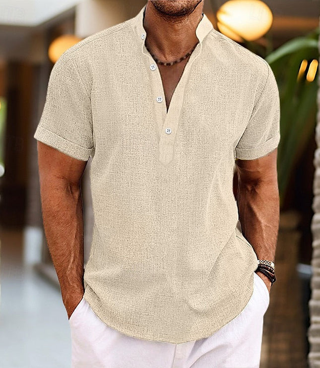 Chemise à col mao manches courtes pour homme, été