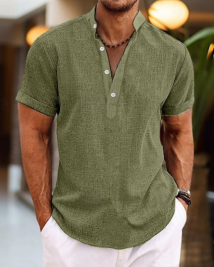 Chemise à col mao manches courtes pour homme, été