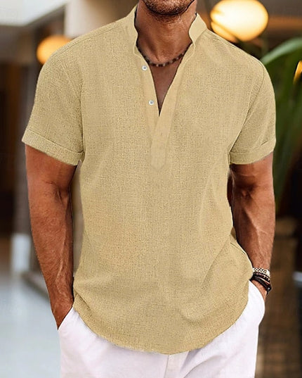 Chemise à col mao manches courtes pour homme, été