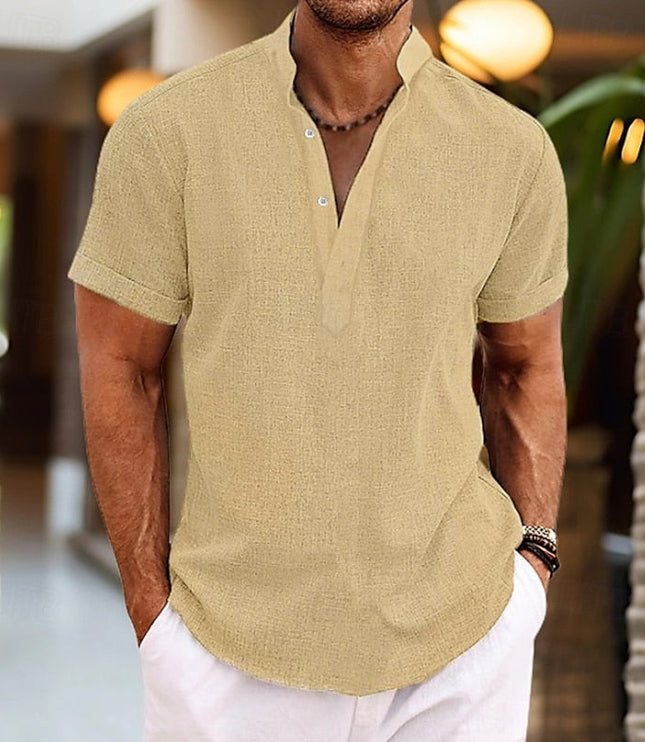 Chemise à col mao manches courtes pour homme, été
