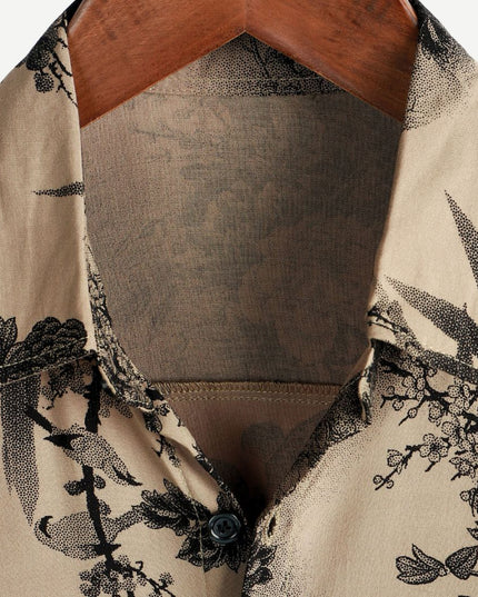 Chemise beige à manches courtes avec imprimé floral et boutons pour homme, été