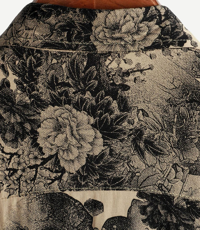 Chemise beige à manches courtes avec imprimé floral et boutons pour homme, été