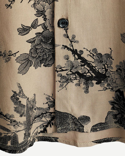 Chemise beige à manches courtes avec imprimé floral et boutons pour homme, été