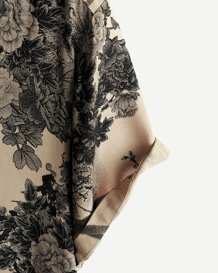 Chemise beige à manches courtes avec imprimé floral et boutons pour homme, été
