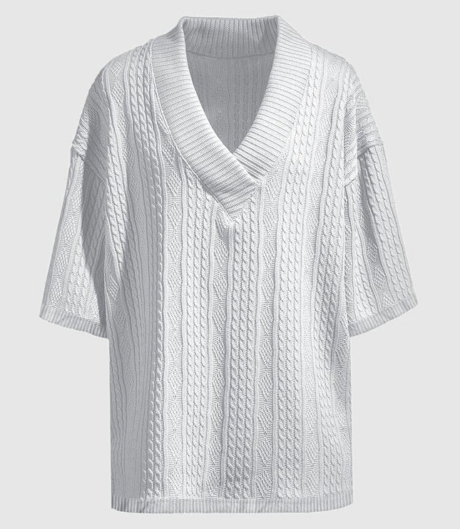 Ensemble chemise à col en V en maille torsadée et shorts pour homme, été