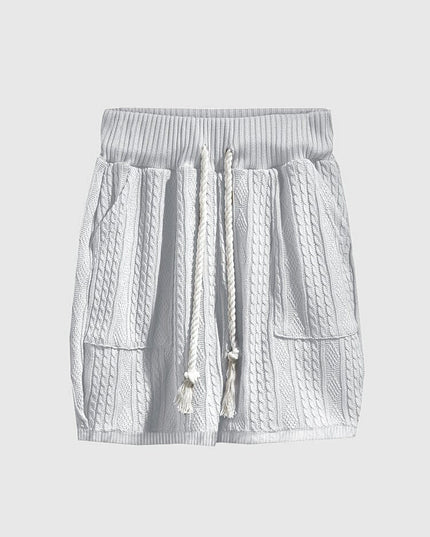 Ensemble chemise à col en V en maille torsadée et shorts pour homme, été