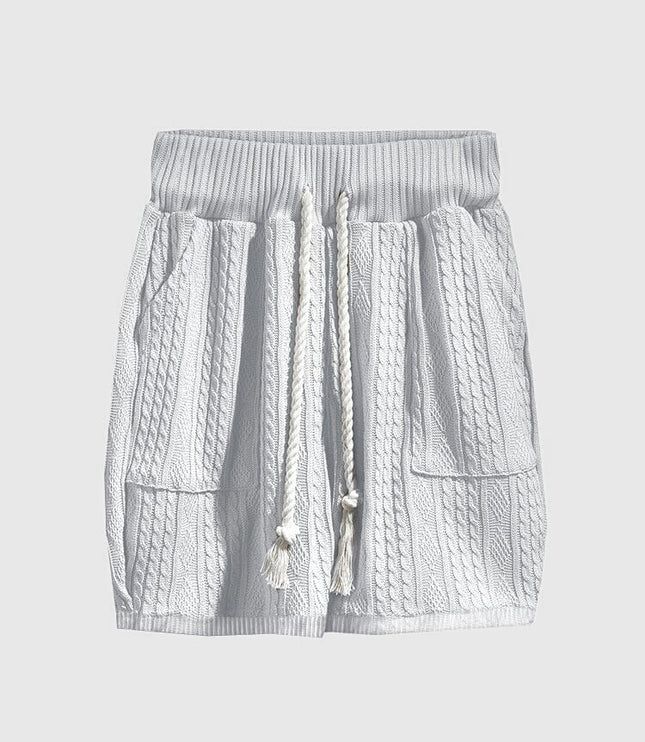 Ensemble chemise à col en V en maille torsadée et shorts pour homme, été